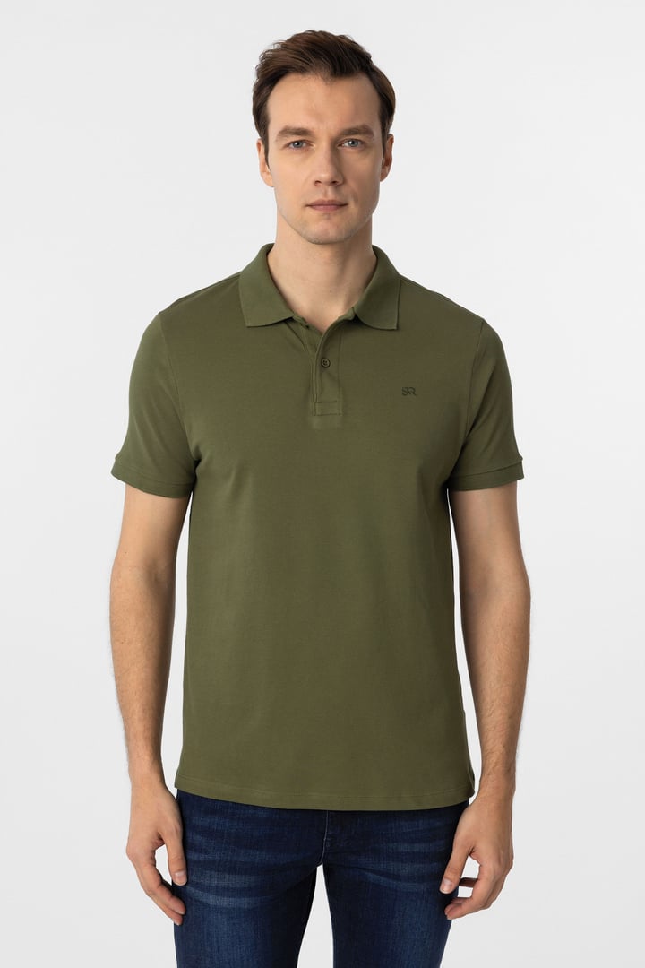 Haki Slim Fit Düz Polo Yaka Tişört