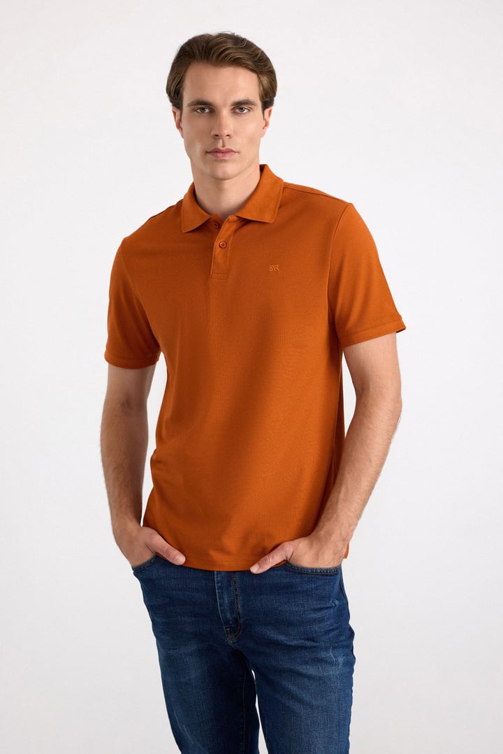 Kiremit Regular Düz Baskısız Pike Düğmeli Polo Yaka Tişört