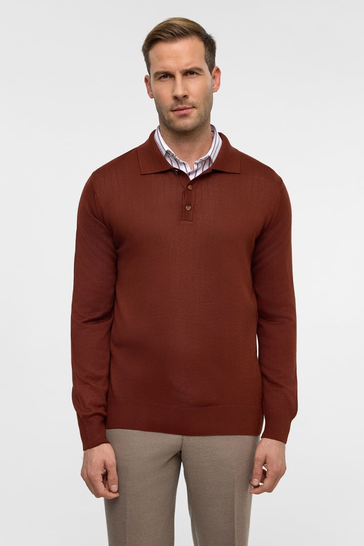 Kiremit Regular Düz Polo Yaka Triko