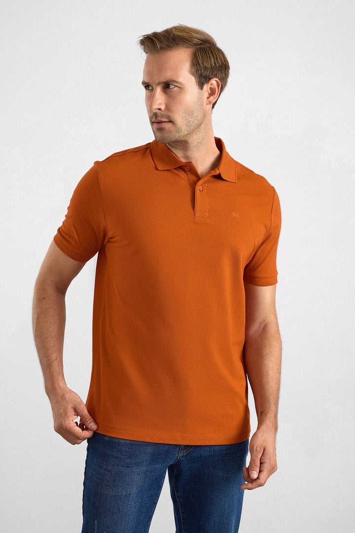 Kiremit Slim Düz Düğmeli Polo Yaka Tişört