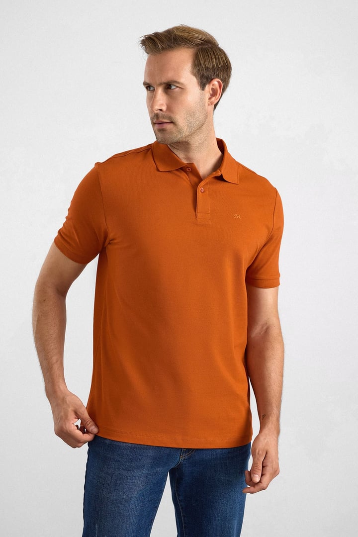 Kiremit Slim Düz Düğmeli Polo Yaka Tişört