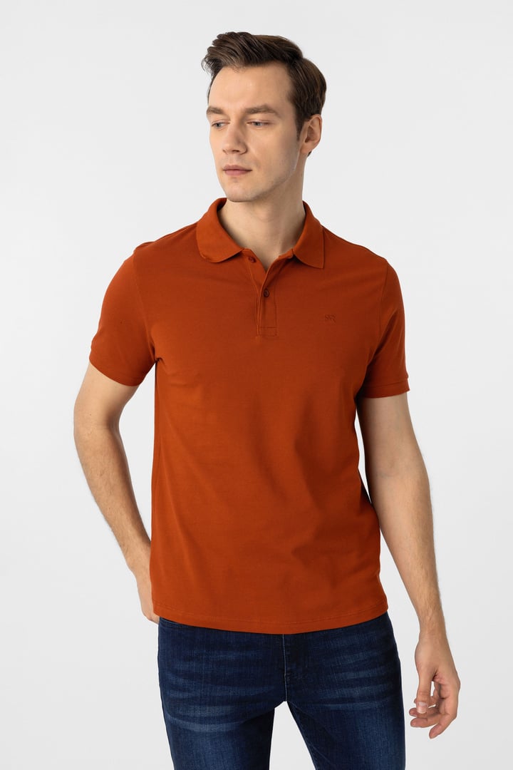 Kiremit Slim Fit Düz Polo Yaka Tişört