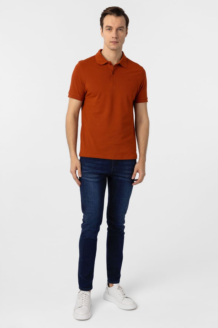 Kiremit Slim Fit Düz Polo Yaka Tişört