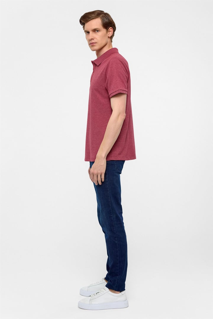 Koyu Bordo Regular Armürlü Polo Yaka Tişört