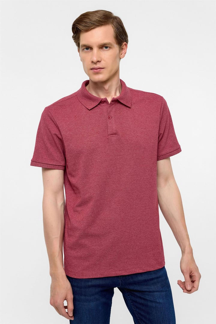 Koyu Bordo Regular Armürlü Polo Yaka Tişört
