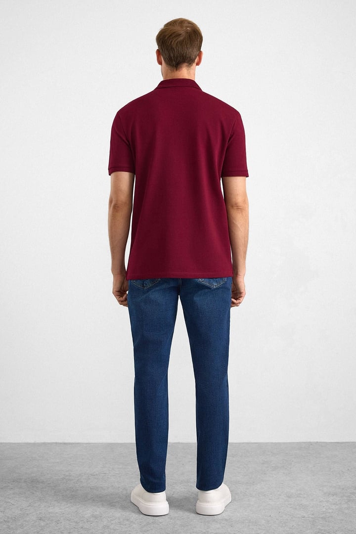 Koyu Bordo Regular Düz Baskısız Pike Düğmeli Polo Yaka Tişört
