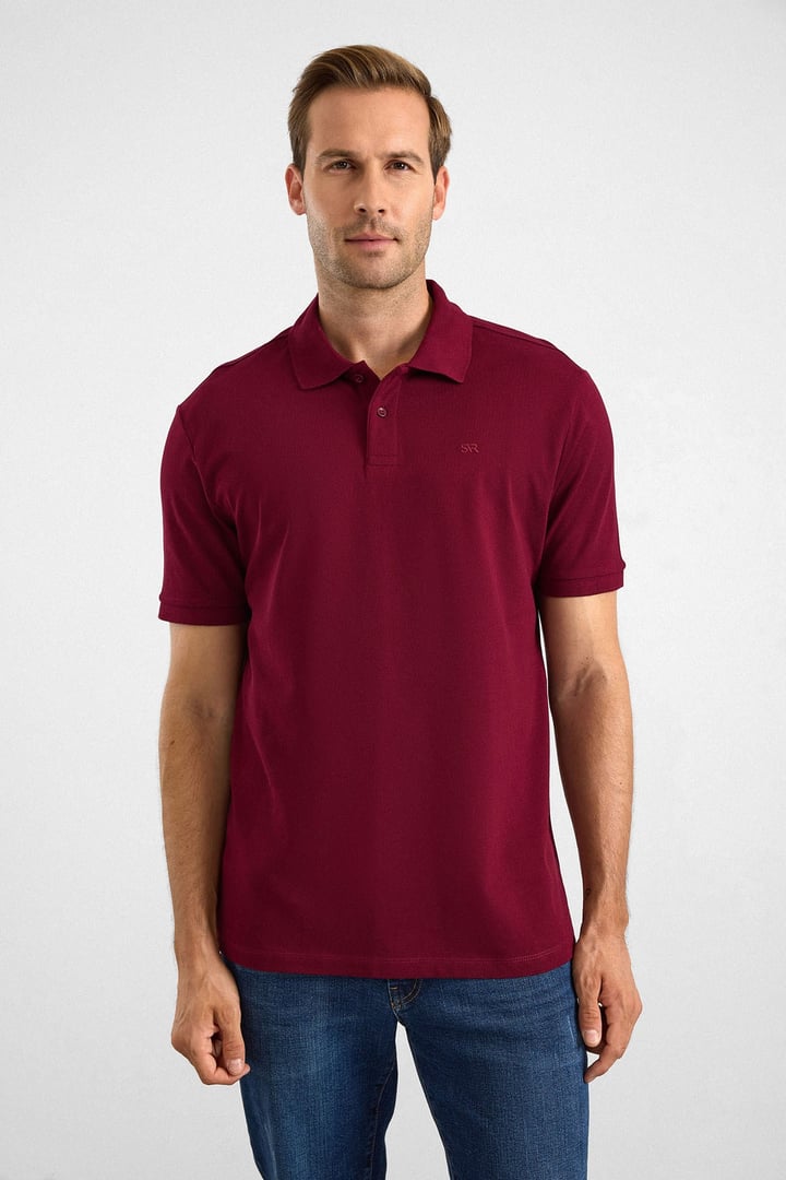 Koyu Bordo Regular Düz Baskısız Pike Düğmeli Polo Yaka Tişört