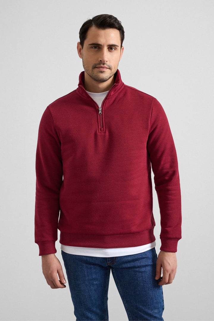 Koyu Bordo Regular Düz Yarım Balıkçı Yaka Sweatshirt