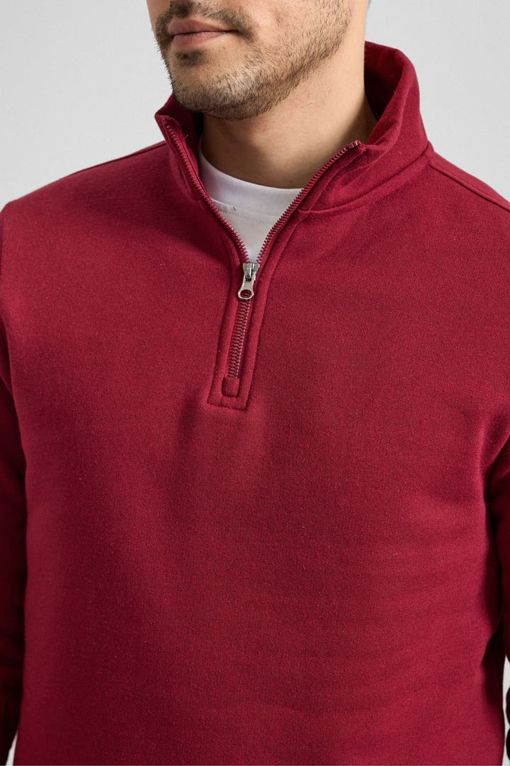 Koyu Bordo Regular Düz Yarım Balıkçı Yaka Sweatshirt