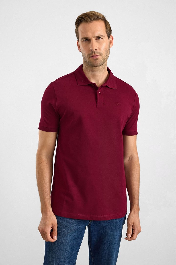 Koyu Bordo Slim Düz Düğmeli Polo Yaka Tişört