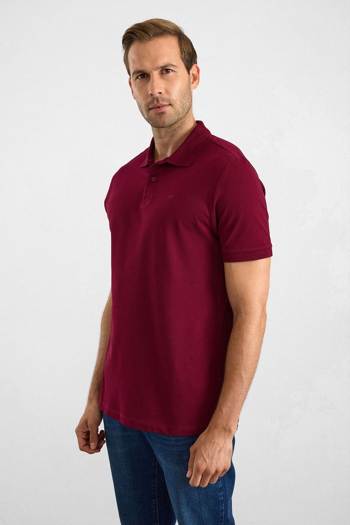 Koyu Bordo Slim Düz Düğmeli Polo Yaka Tişört