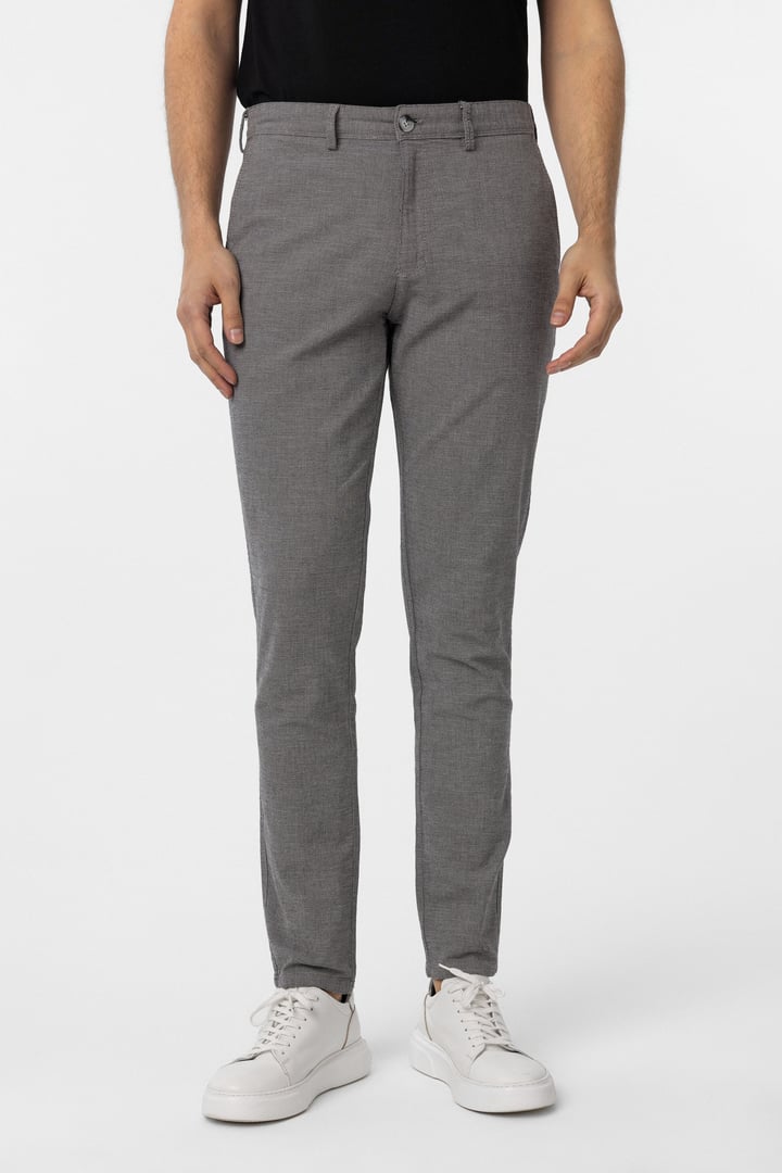 Koyu Gri Slim Fit Armürlü Kanvas Pantolon