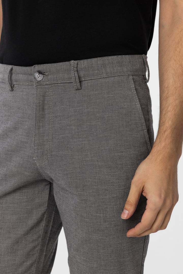 Koyu Gri Slim Fit Armürlü Kanvas Pantolon
