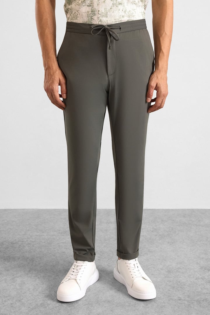 Koyu Haki Slim Düz Jogger Pantolon
