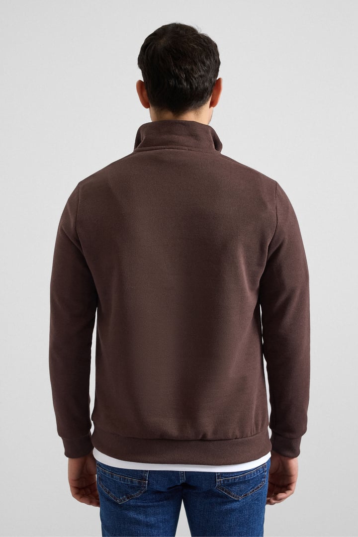 Koyu Kahve Regular Düz Yarım Balıkçı Yaka Sweatshirt