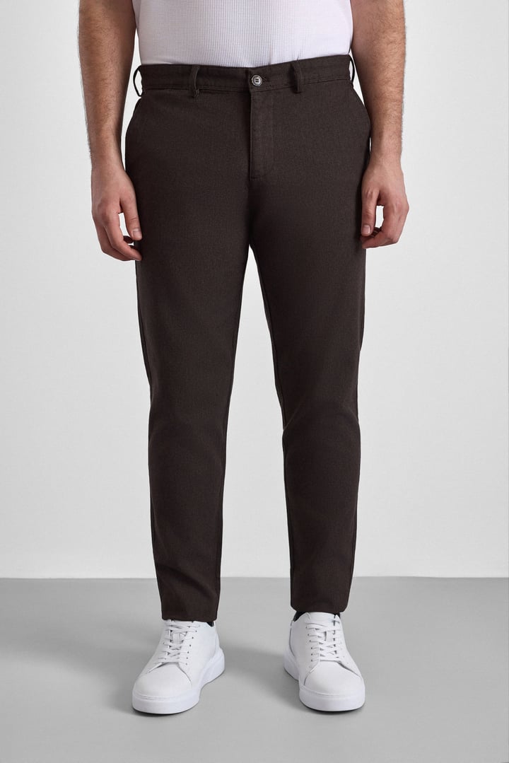Koyu Kahve Slim Armürlü Kanvas Casual Pantolon