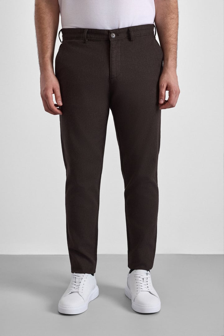 Koyu Kahve Slim Armürlü Kanvas Casual Pantolon