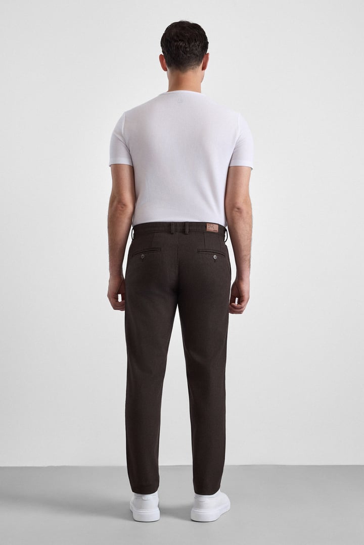 Koyu Kahve Slim Armürlü Kanvas Casual Pantolon