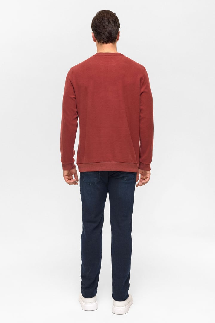 Koyu Kiremit Regular Düz Bisiklet Yaka Sweatshirt
