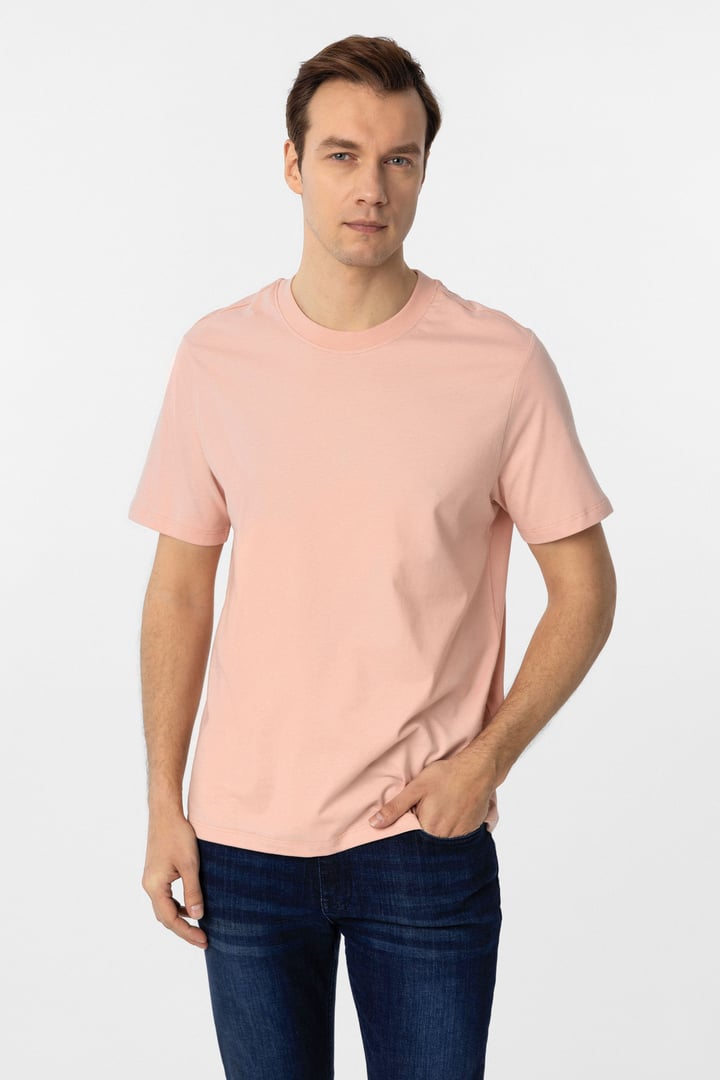 Koyu Pembe Regular Düz Bisiklet Yaka Tişört