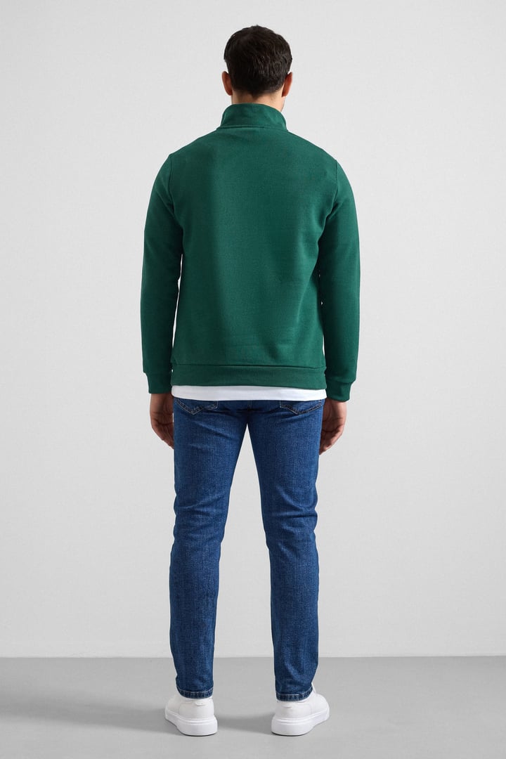Koyu Yeşil Regular Düz Yarım Balıkçı Yaka Sweatshirt