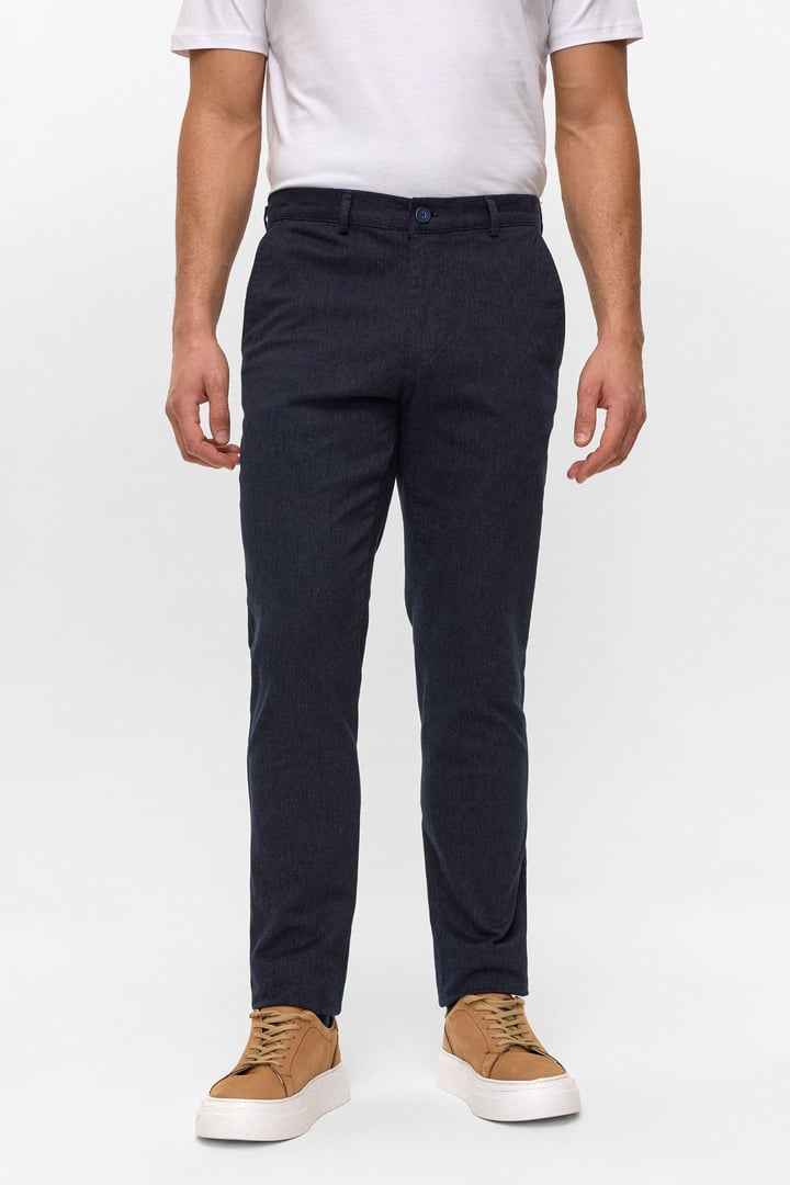 Lacivert Regular Armürlü Kanvas Pantolon