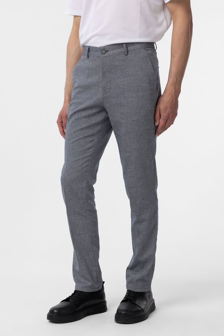 Lacivert Regular Armürlü Kanvas Pantolon