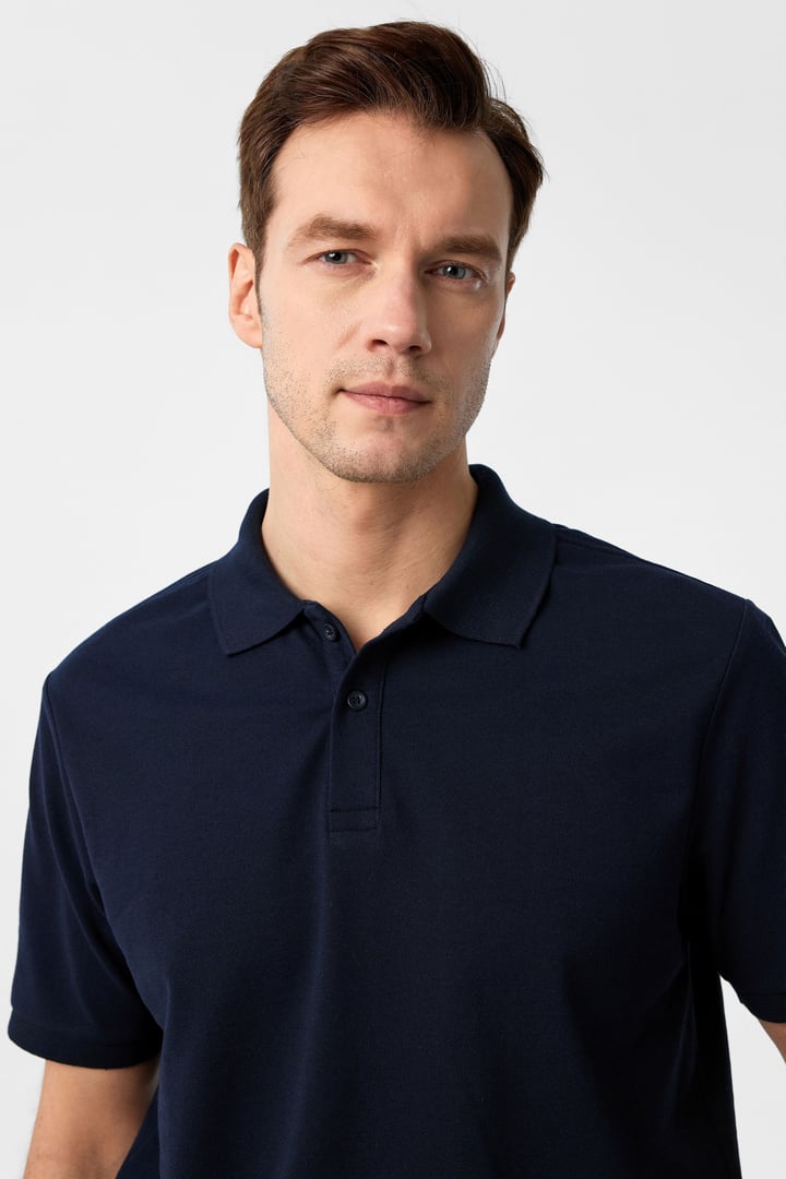 Lacivert Regular Armürlü Polo Yaka Tişört
