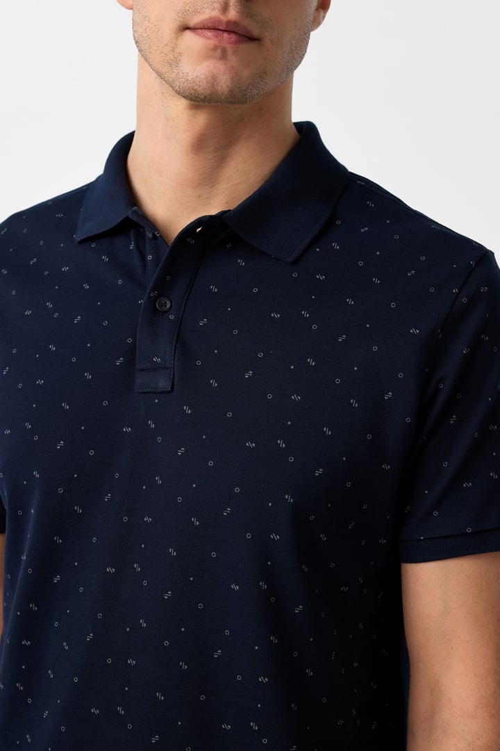 Lacivert Regular Baskılı Polo Yaka Tişört