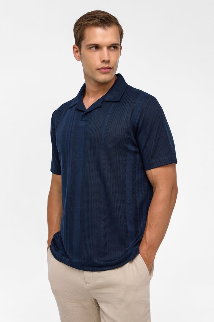 Lacivert Regular Desenli Polo Yaka Tişört