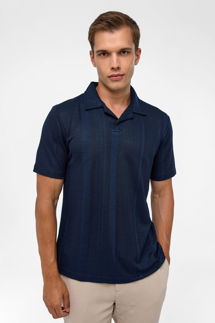 Lacivert Regular Desenli Polo Yaka Tişört