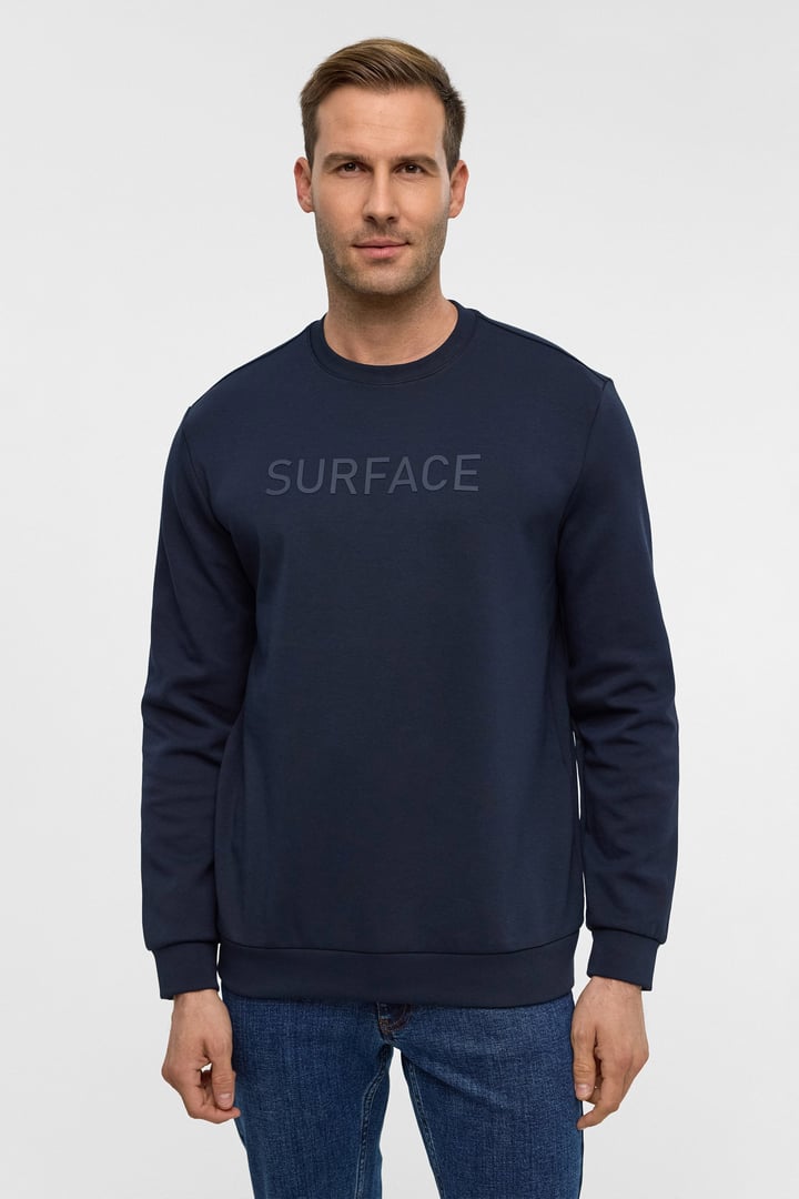 Lacivert Regular Düz Bisiklet Yaka Sweatshirt