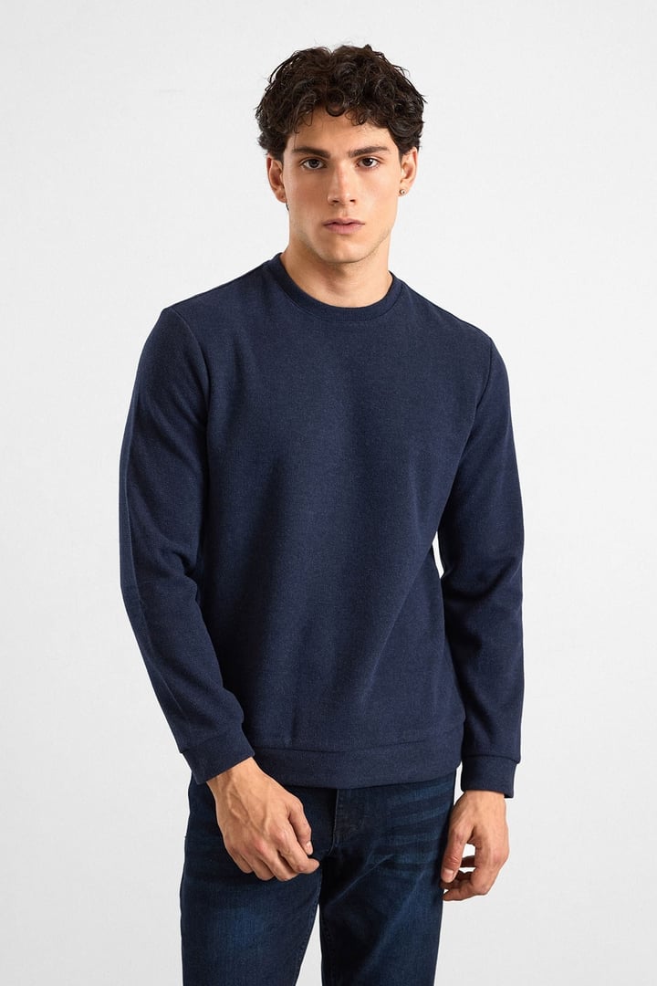 Lacivert Regular Düz Bisiklet Yaka Sweatshirt