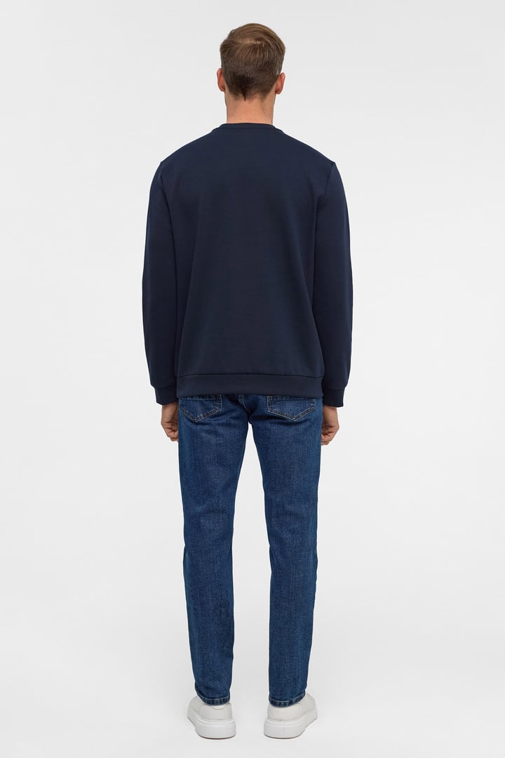 Lacivert Regular Düz Bisiklet Yaka Sweatshirt