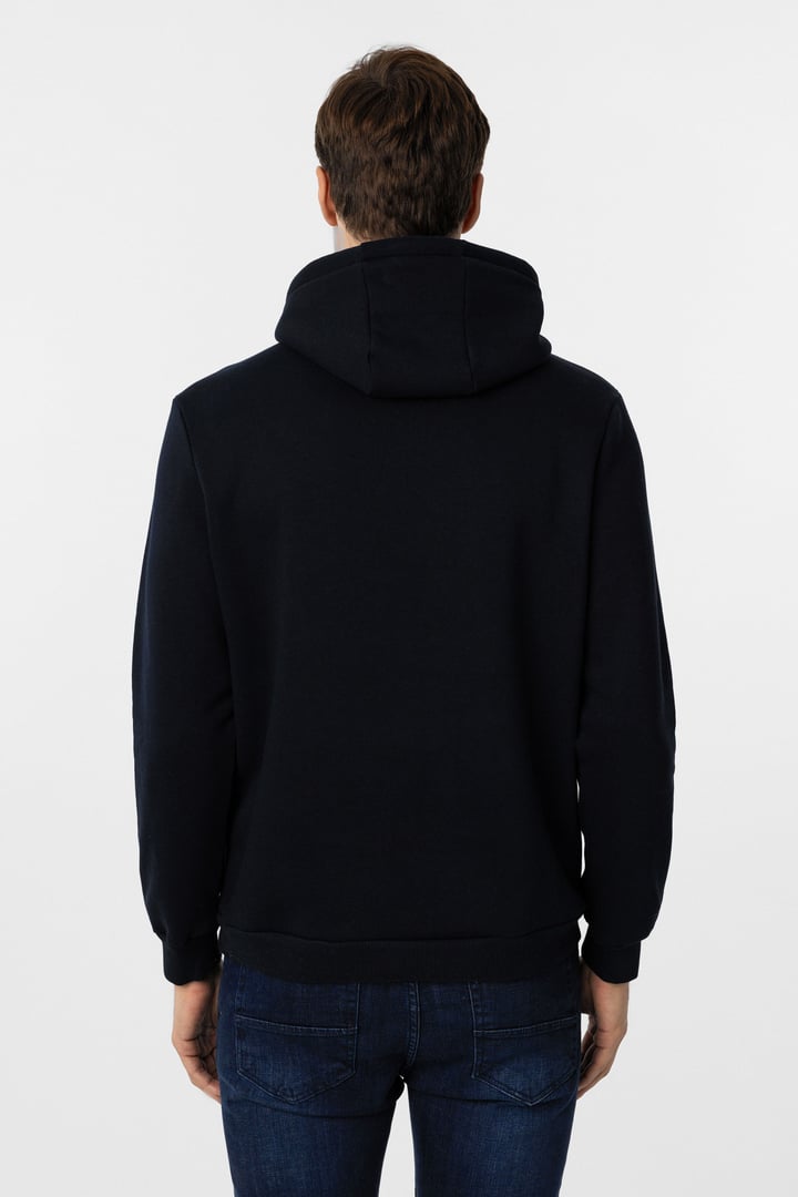 Lacivert Regular Düz Kapüşonlu Yaka Sweatshirt