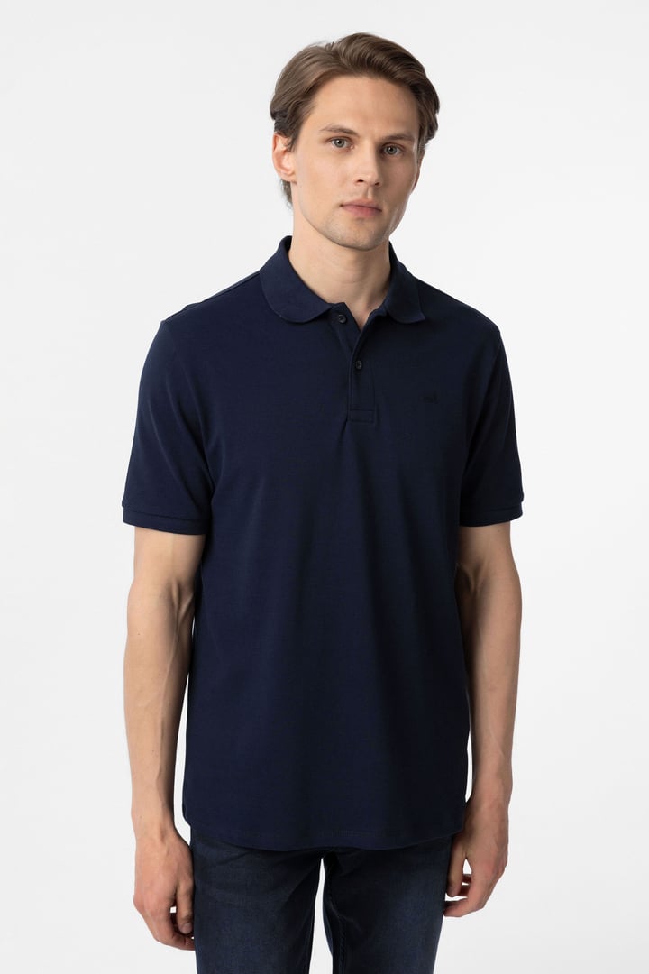 Lacivert Regular Düz Polo Yaka Tişört