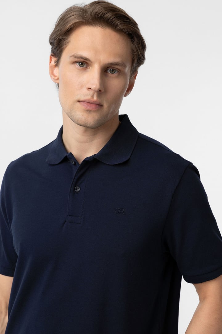 Lacivert Regular Düz Polo Yaka Tişört