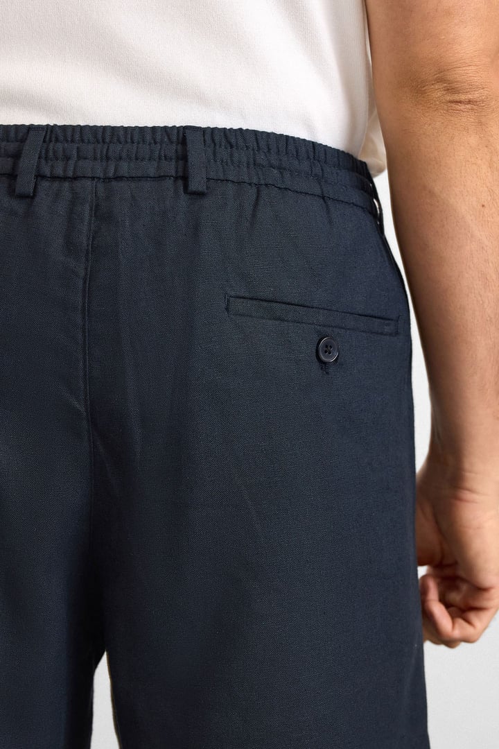Lacivert Regular Düz Twill Yarım Lastikli Şort