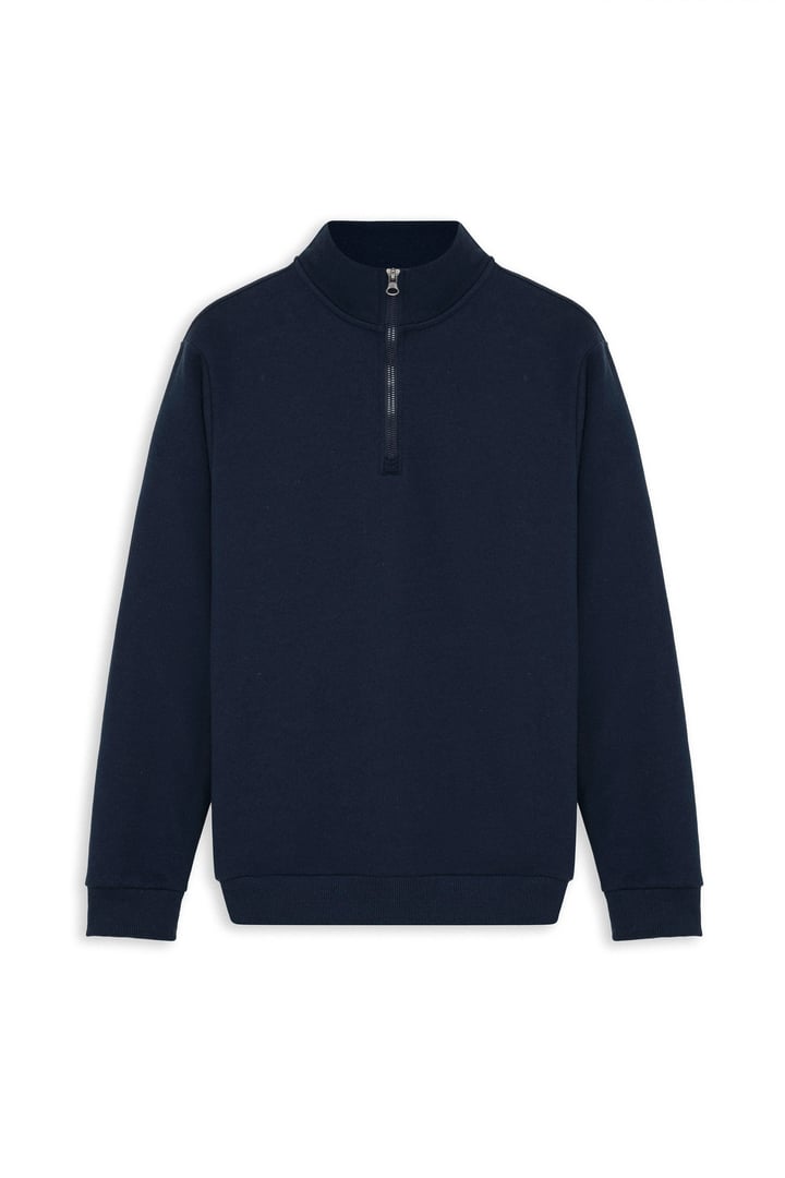 Lacivert Regular Düz Yarım Balıkçı Yaka Sweatshirt