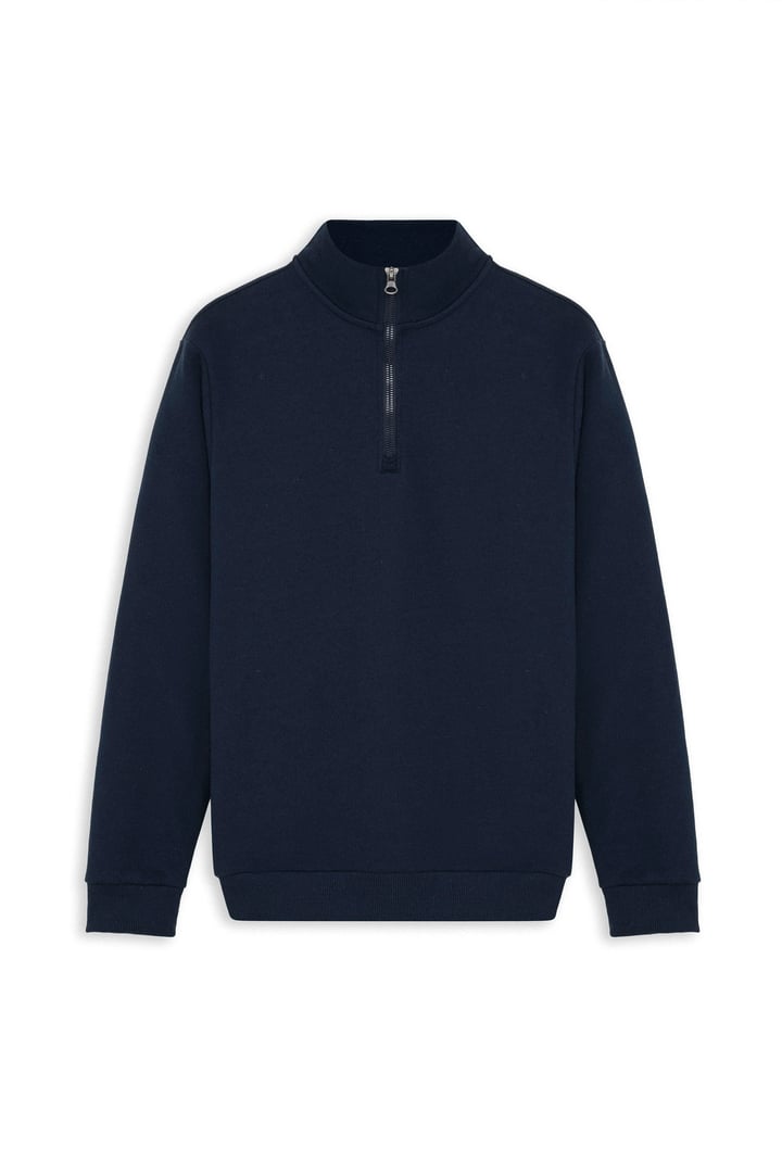 Lacivert Regular Düz Yarım Balıkçı Yaka Sweatshirt