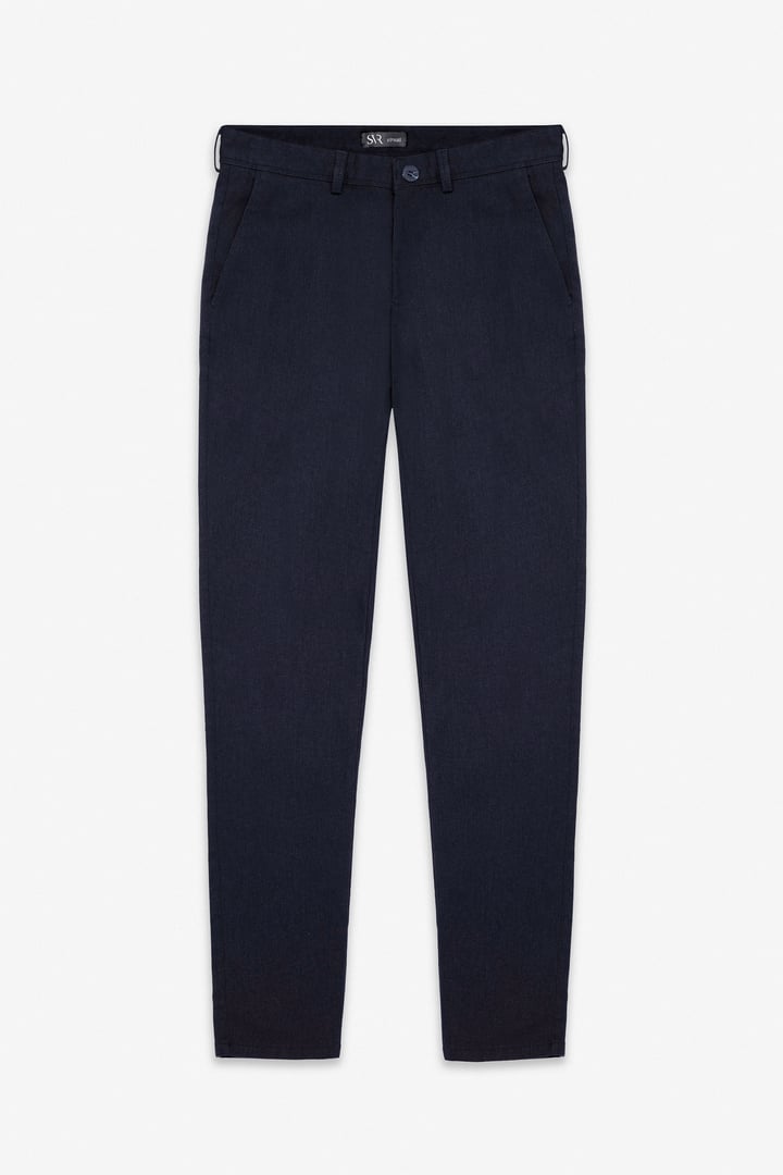 Lacivert Slim Armürlü Kanvas Casual Pantolon