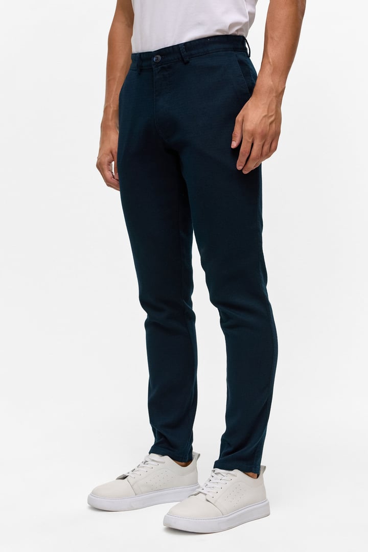 Lacivert Slim Armürlü Kanvas Pantolon