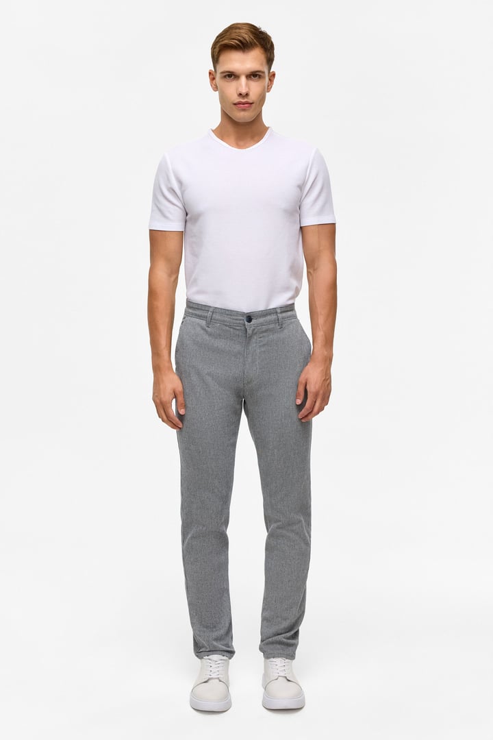 Lacivert Slim Armürlü Kanvas Pantolon