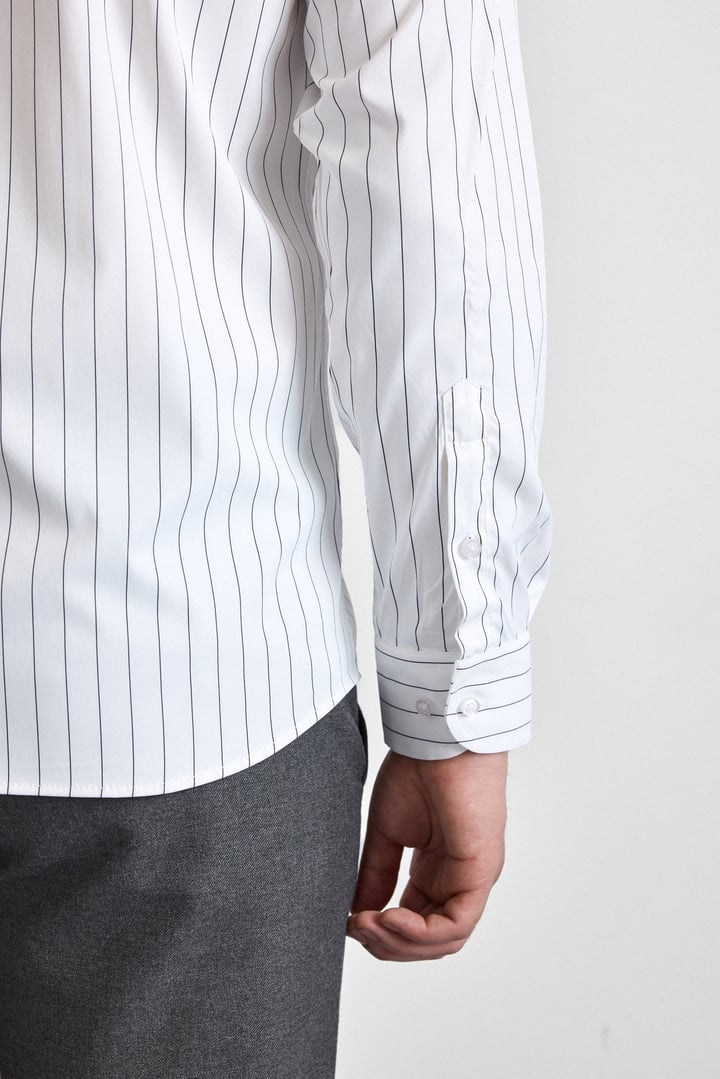 Lacivert Slim Çizgili Klasik Yaka Uzun Kollu Casual Gömlek