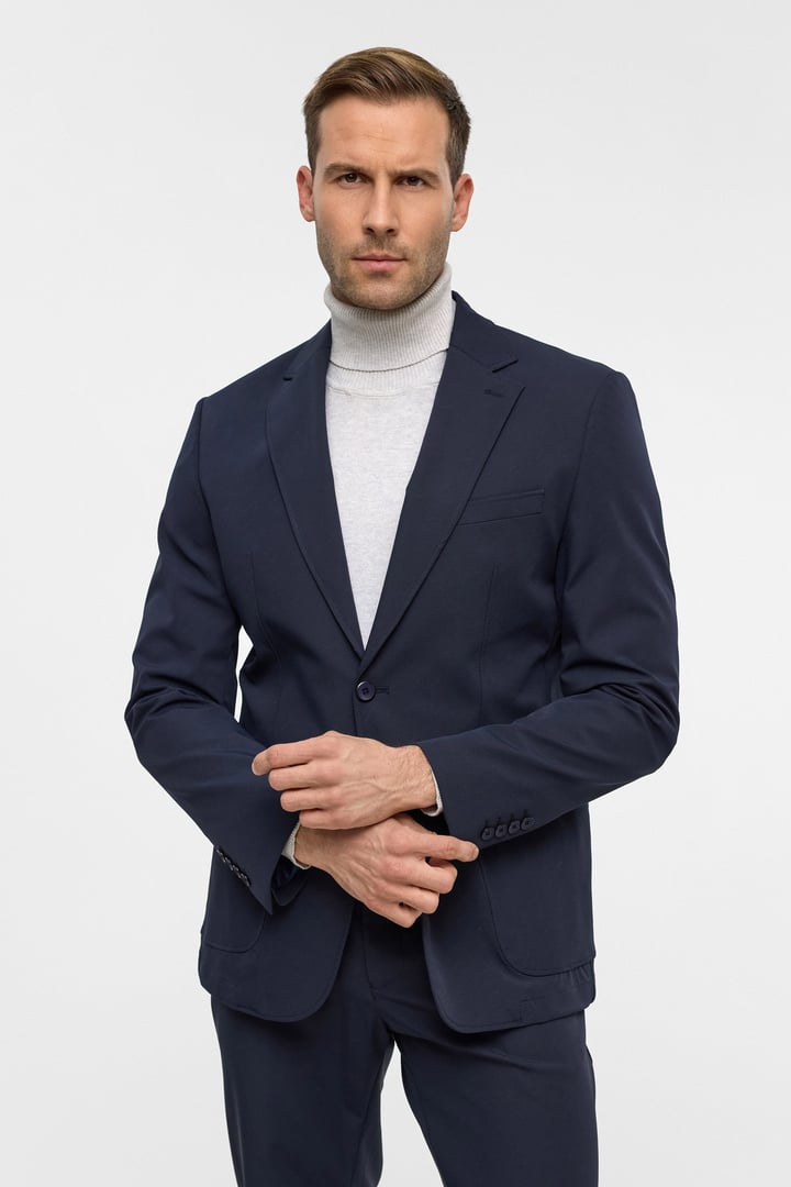 Lacivert Slim Desenli Mono Yaka 6 Drop Takım Elbise