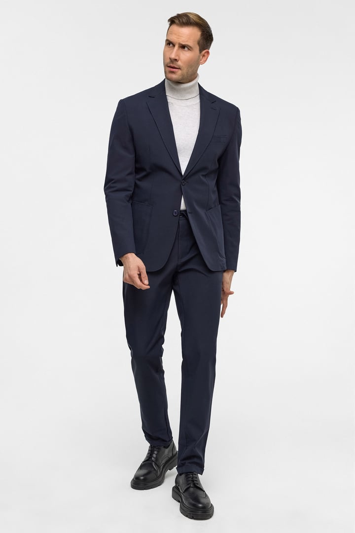 Lacivert Slim Desenli Mono Yaka 6 Drop Takım Elbise