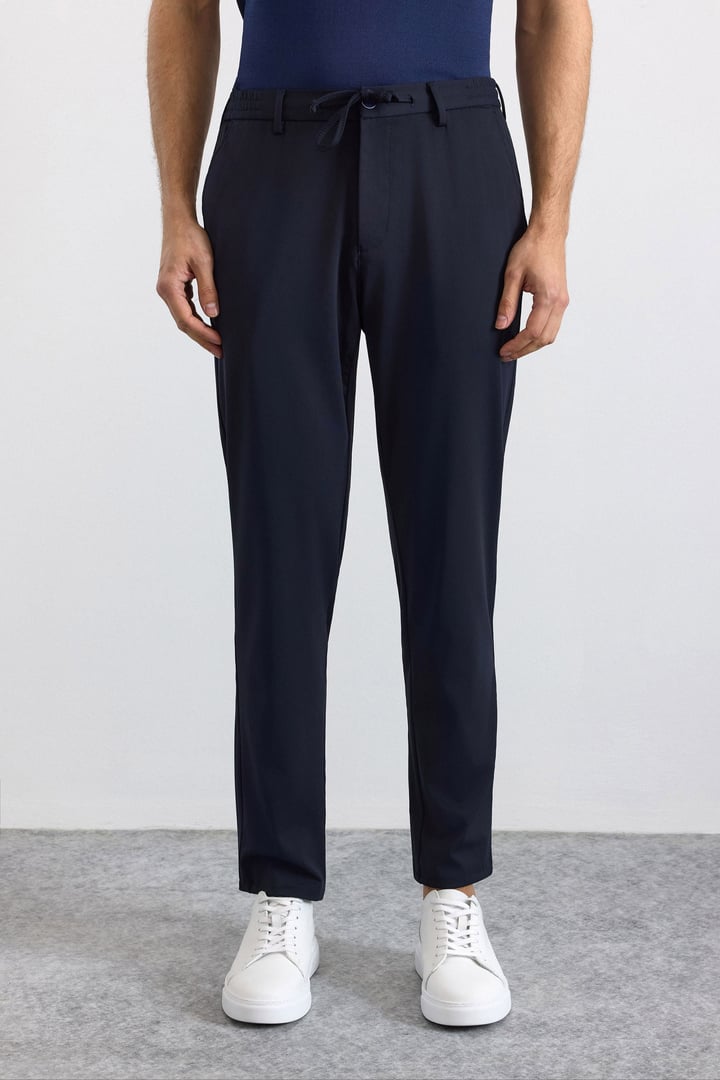 Lacivert Slim Düz Jogger Pantolon