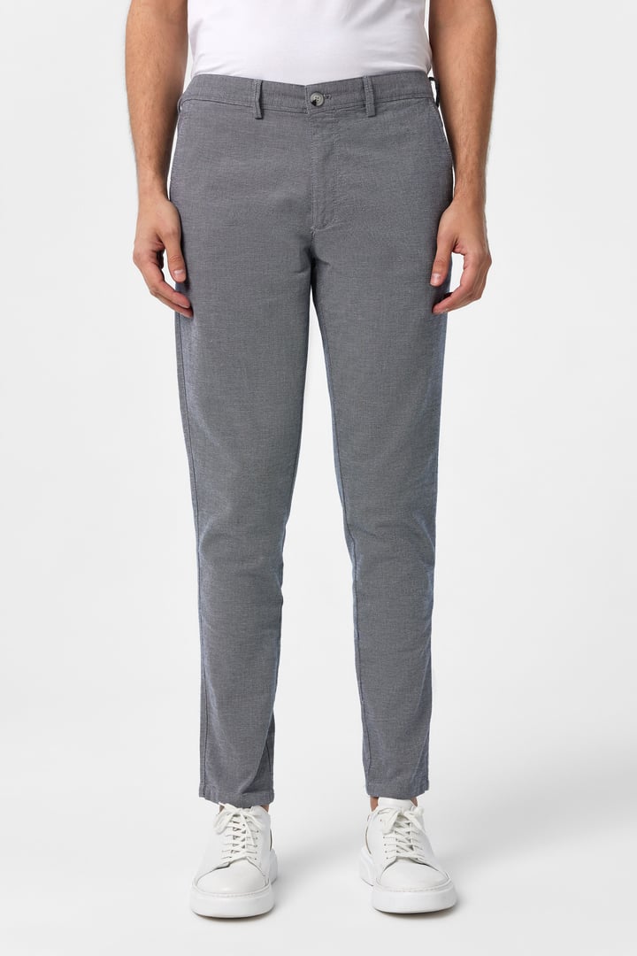 Lacivert Slim Fit Armürlü Kanvas Pantolon