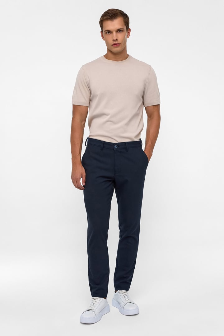 Lacivert Slim Fit Desenli Kumaş Pantolon