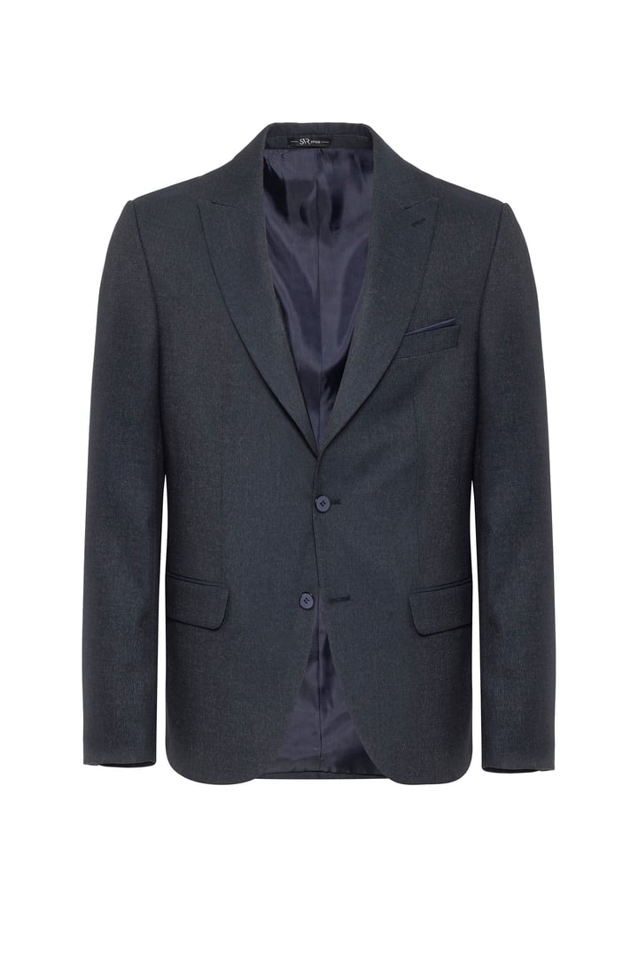 Lacivert Slim Fit Desenli Sivri Yaka 6 Drop Klasik Takım Elbise